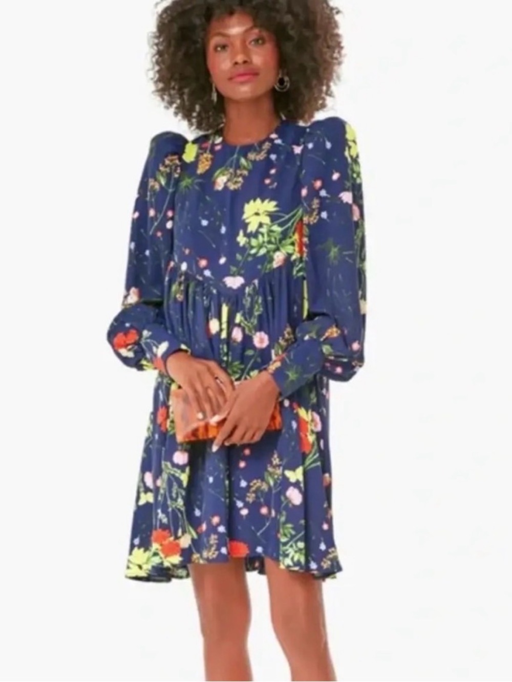 Pomander Place Navy Floral Puff-Sleeve Swing Dress